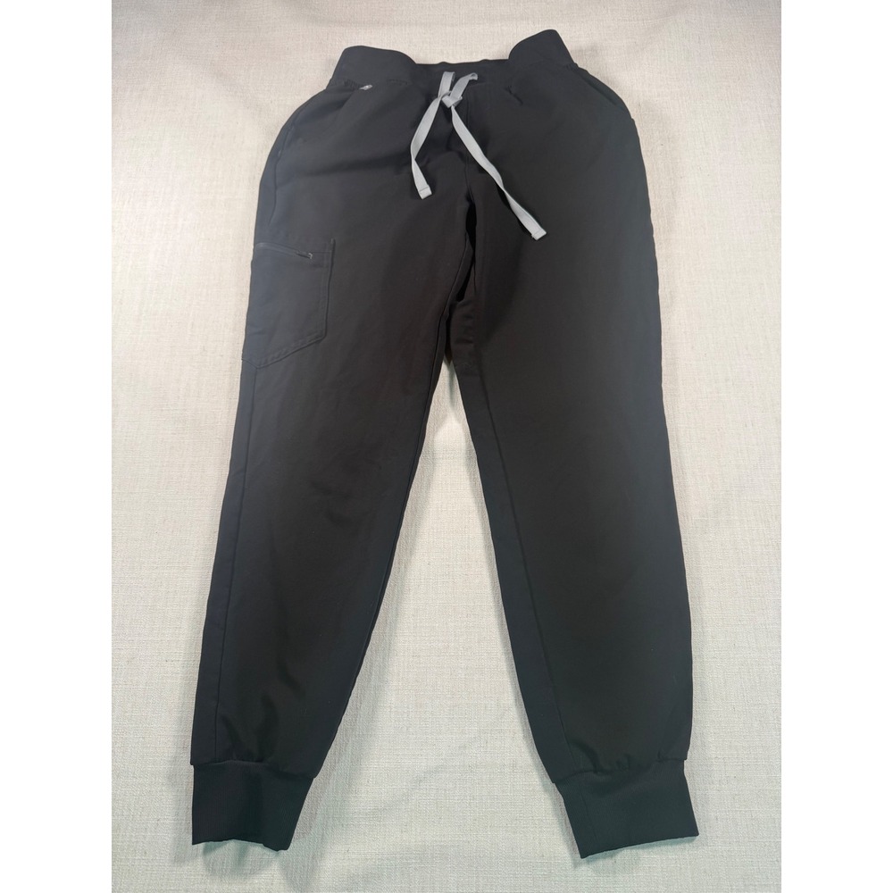 FIGS Zamora Jogger Scrub Pants Black High Rise Cargo Pockets Small HW ZAMORA